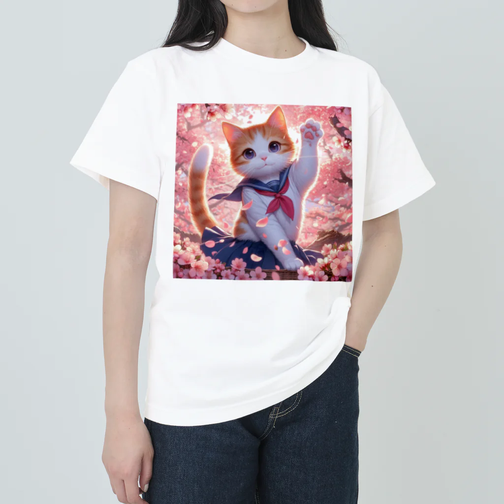 ParadigmStar　パラダイムスターの桜咲く華の学生猫 hana Heavyweight T-Shirt