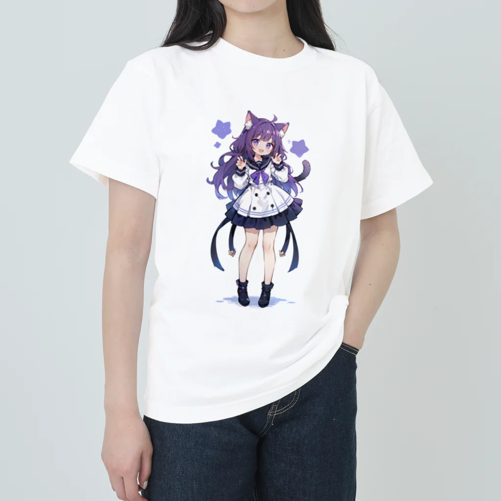 kawaii女の子専門ショップのにゃんにゃん猫ちゃん女の子 ヘビーウェイトTシャツ