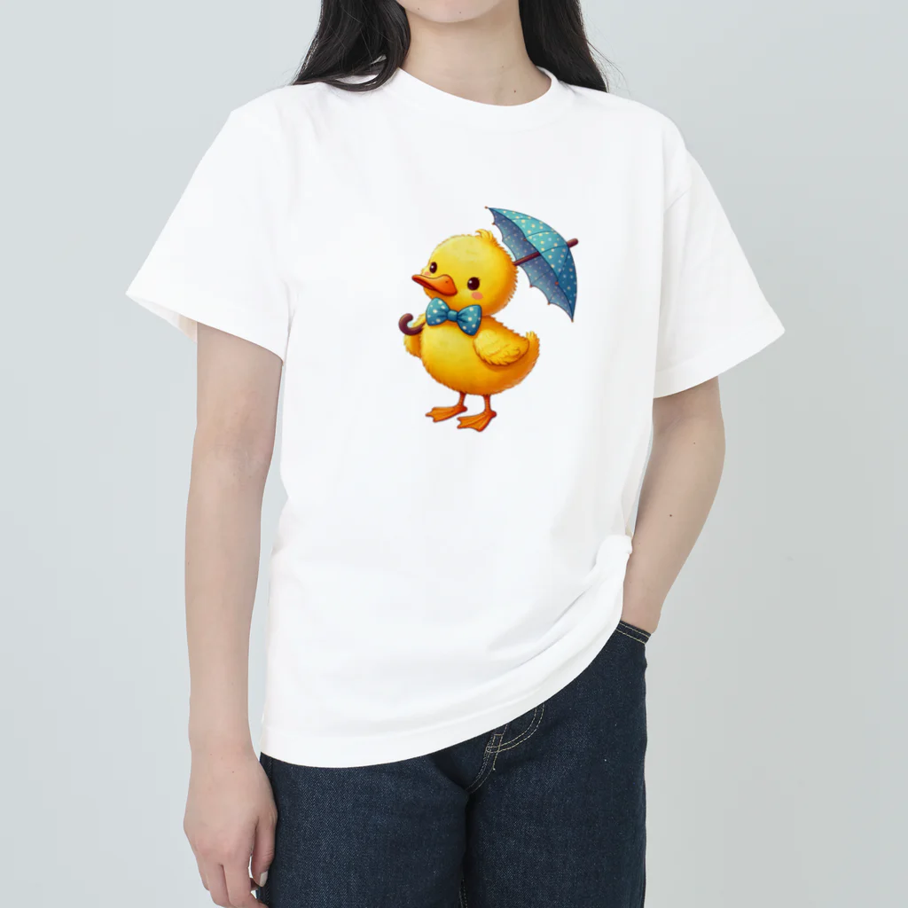 つるちゃんねる 生き物の傘をさすアヒルさん Heavyweight T-Shirt