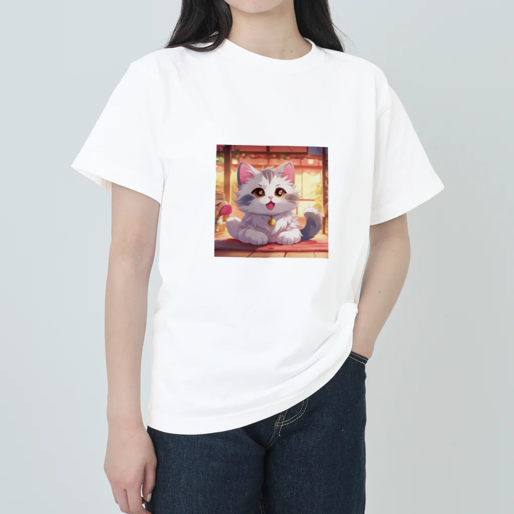 kuromasu_yuzuの夕焼けにゃんにゃん ヘビーウェイトTシャツ