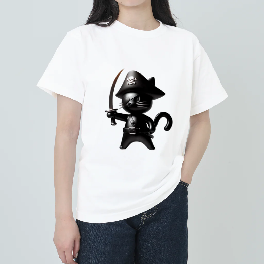 NO CAT NO LIFE の猫×海賊×フィギュア風 Heavyweight T-Shirt