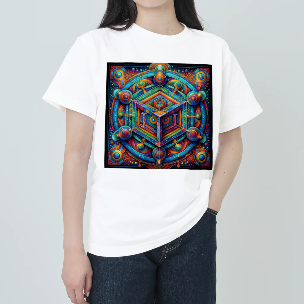 トトベス(T∴B∴M∴)⚡️のフラクタル超次元立方体〈神の家〉🏠サイケデリックタリスマン ヘビーウェイトTシャツ