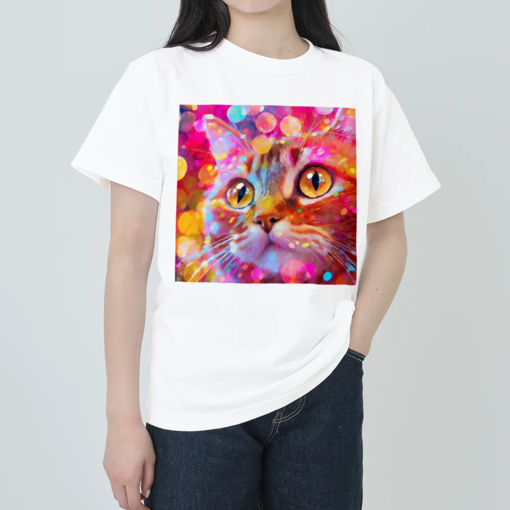 ccccatのキラキラ猫3 ヘビーウェイトTシャツ