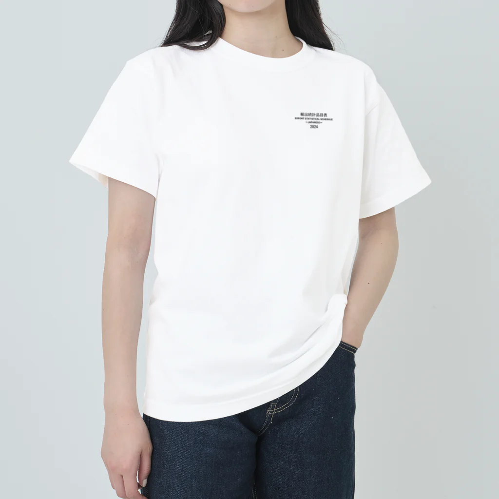 GreenCrane(グリーンクレーン出版)の[JAPANESE]輸出統計品目表(EXPORT STATISTICAL SCHEDULE) 2024 Box Small Logo スモールロゴ T-Shirts Tシャツ 背面には日本語の部•類の目次 ヘビーウェイトTシャツ