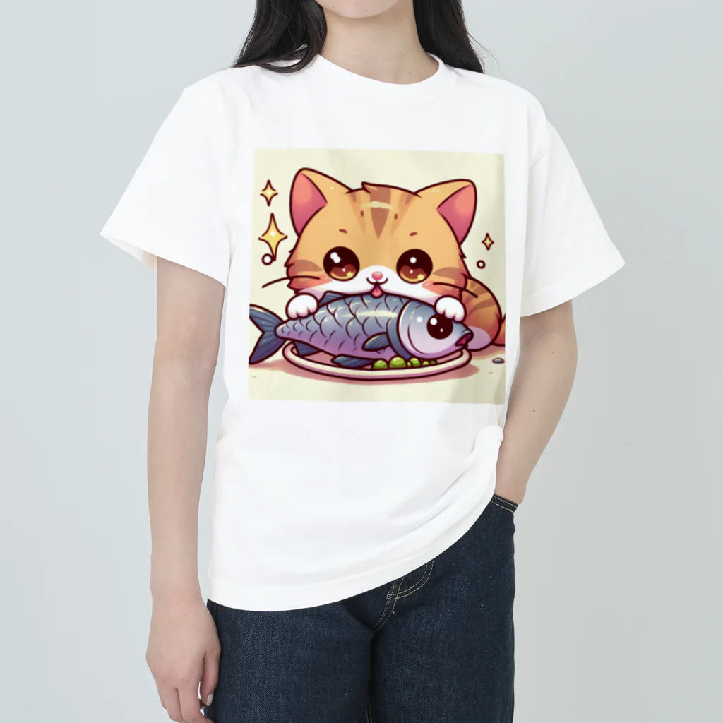 zuuu-の魚を前にドヤ顔にゃんこ☆ Heavyweight T-Shirt