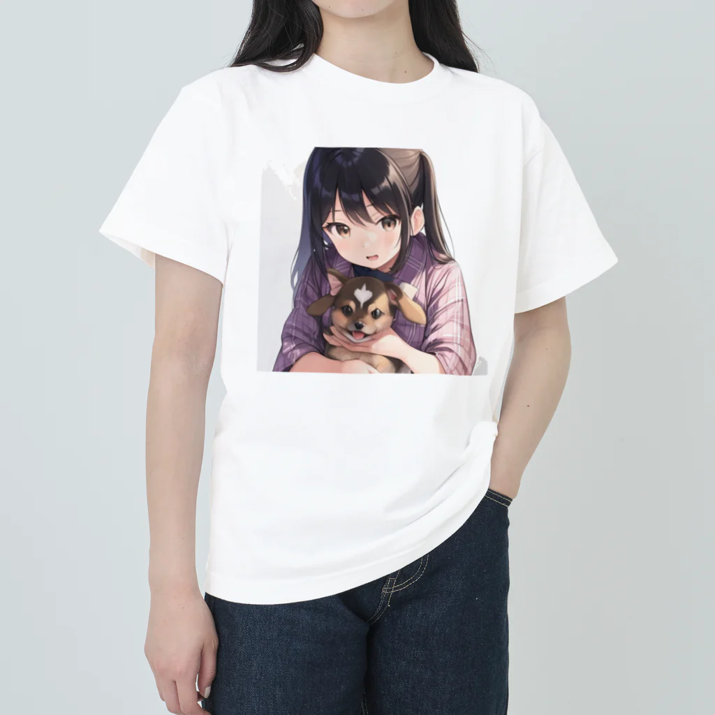 あかいはちの犬と少女 ヘビーウェイトTシャツ