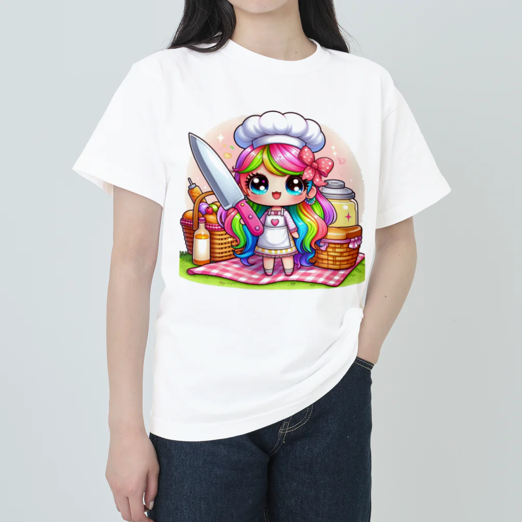 mitusan777の可愛い女の子が料理をしている様子が ヘビーウェイトTシャツ