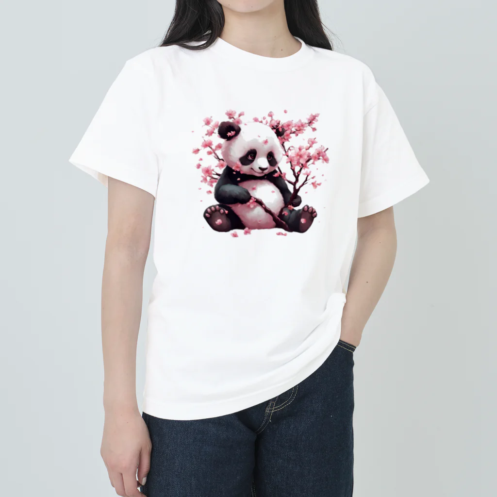 waterpandaのパンダと桜 ヘビーウェイトTシャツ