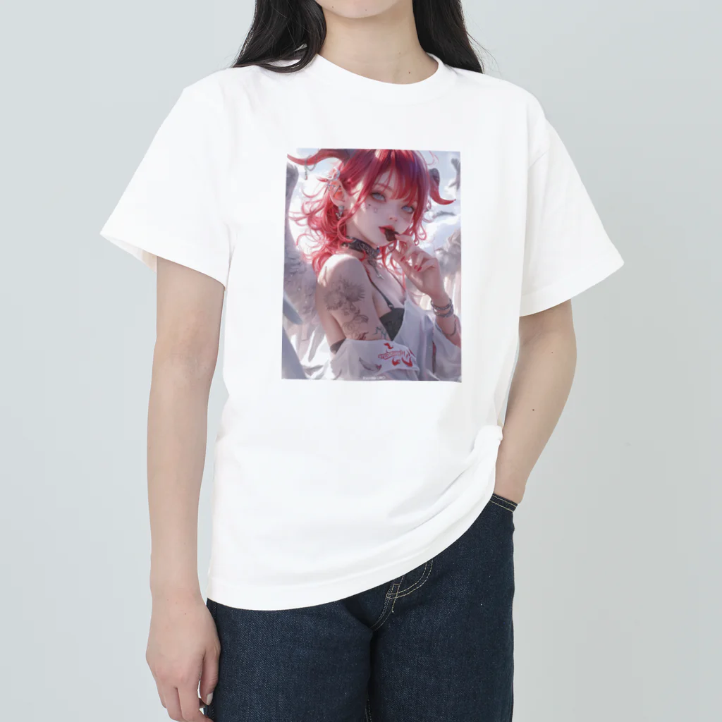 KAMIBUKROのチョコを咥える天使美女 Heavyweight T-Shirt