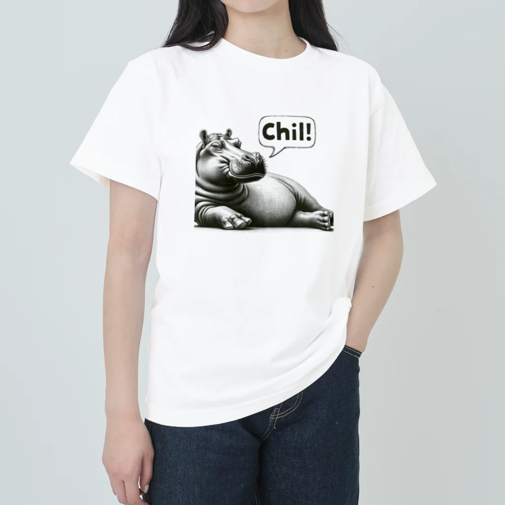 momoRockのデッサンタッチ カバ(Chil) ヘビーウェイトTシャツ