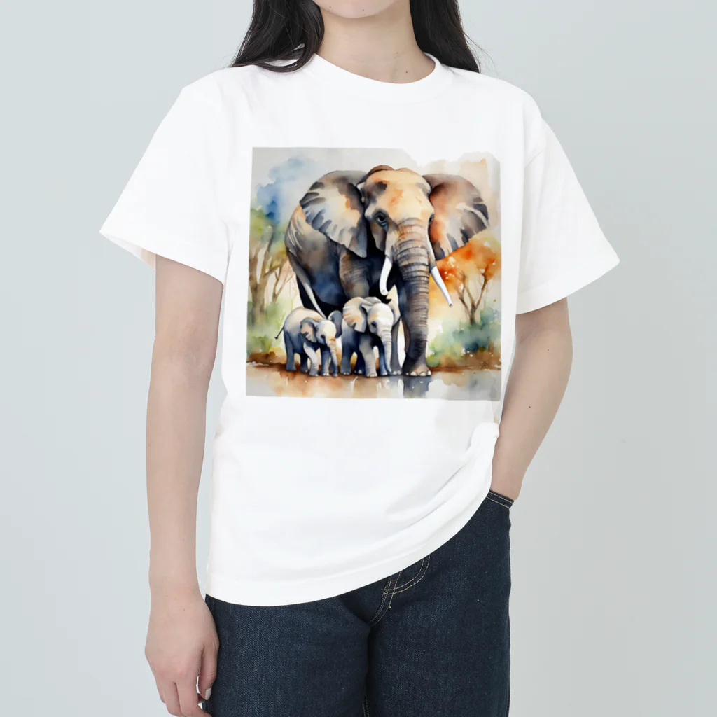 Earth-Harmonyのゾウの親子　水彩4 Heavyweight T-Shirt