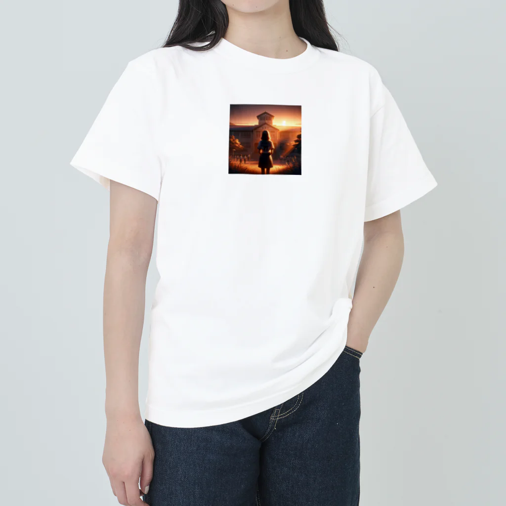 241028mada-mumeinadezaina-の卒業式前の女性の切ない後ろ姿 ヘビーウェイトTシャツ
