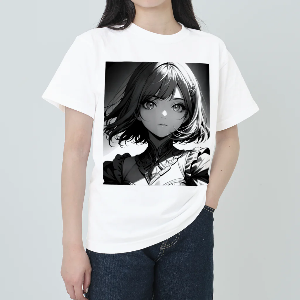 Relaxing Beatsのモノクロ美少女 Heavyweight T-Shirt