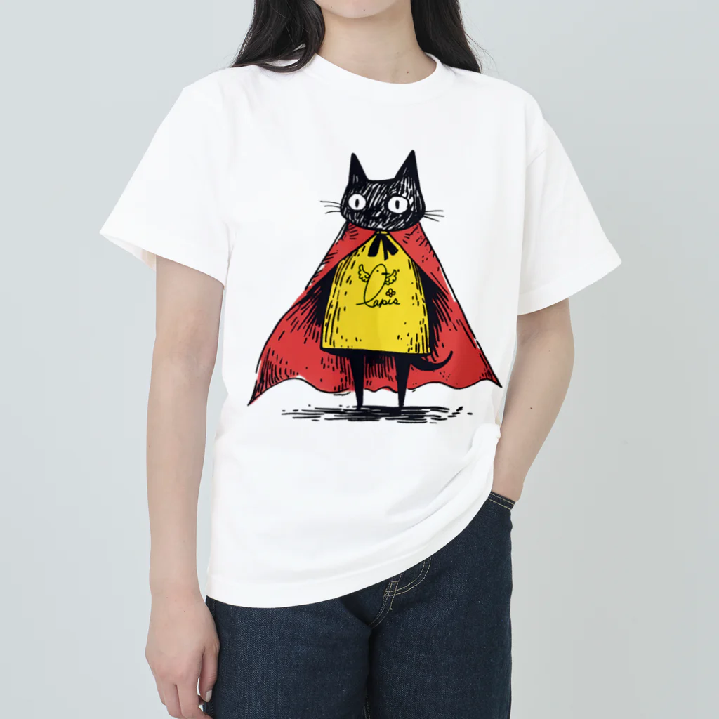 Lapis SHOPの黒猫ヒーロー Heavyweight T-Shirt