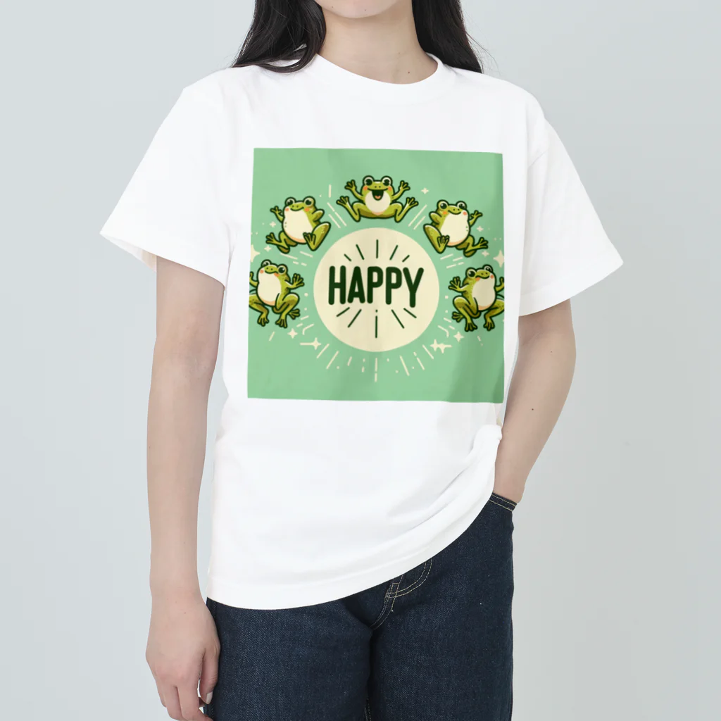 カエルグッズのHAPPYカエル5匹 ヘビーウェイトTシャツ