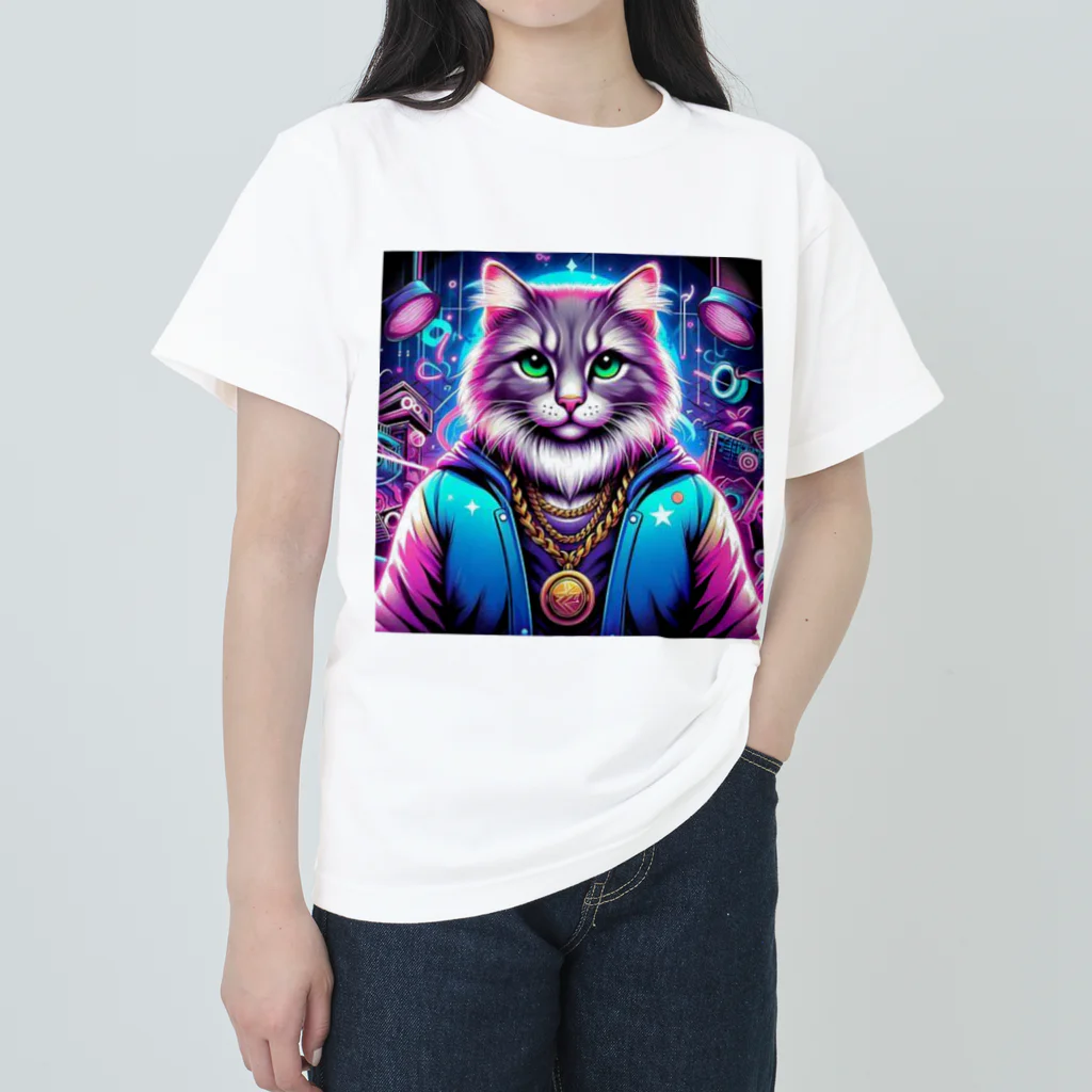 AIフォトSHOPのイケ猫DJ ヘビーウェイトTシャツ