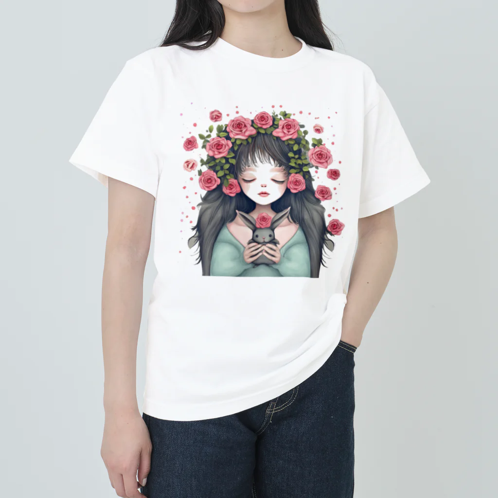momosoramiaの少女とウサギの薔薇物語 Heavyweight T-Shirt