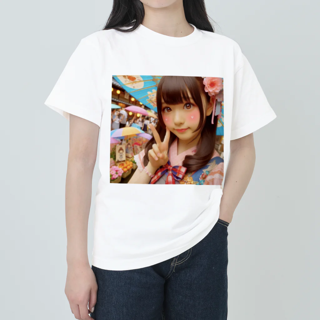 homarengeの和傘の女の子 ヘビーウェイトTシャツ