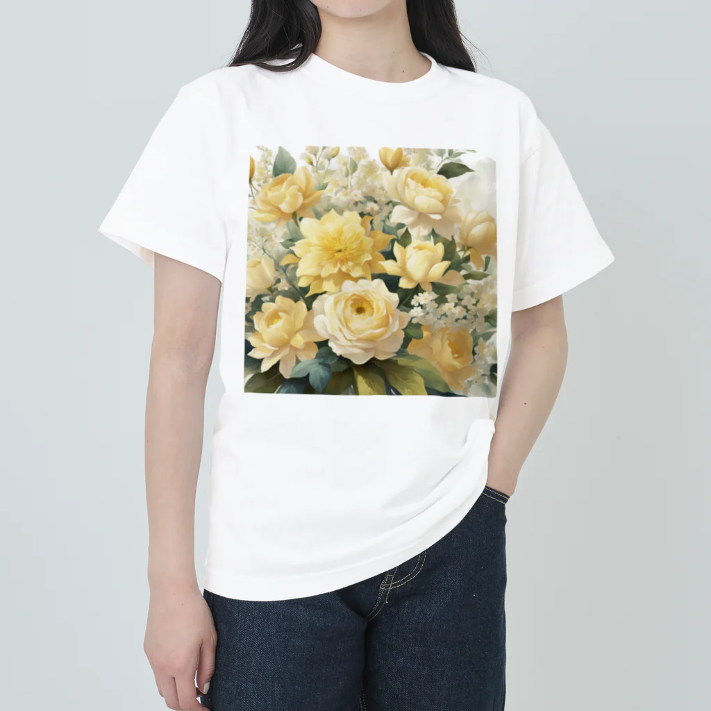 okierazaのペールイエローテーマの花束 ヘビーウェイトTシャツ