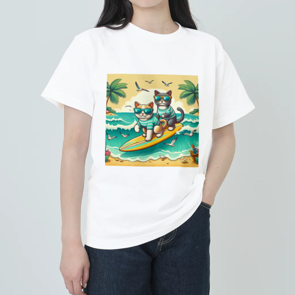 Cielo5924のバカンスキャッツ・サーフィン Heavyweight T-Shirt