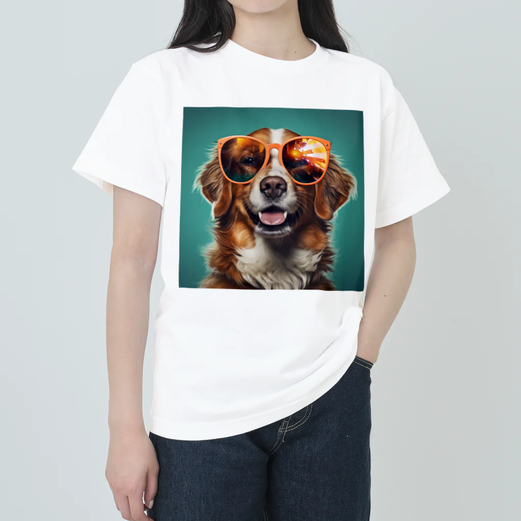 AQUAMETAVERSEのサングラスをかけた、かわいい犬 Marsa 106 Heavyweight T-Shirt