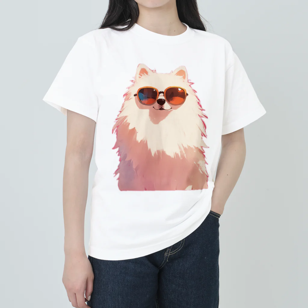 AQUAMETAVERSEのサングラスをかけた、かわいい犬 Marsa 106 ヘビーウェイトTシャツ