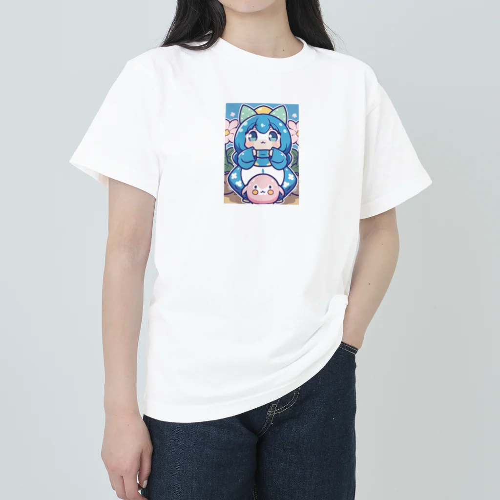 カピパーラ🐻の青い髪の姫とピンクのかわいい生物♪ Heavyweight T-Shirt