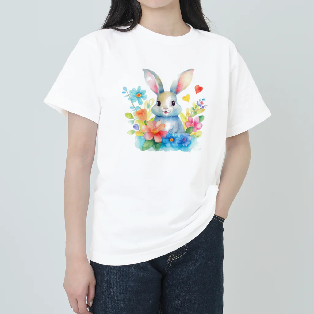 うさぎやの花に囲まれたうさぎ2 ヘビーウェイトTシャツ