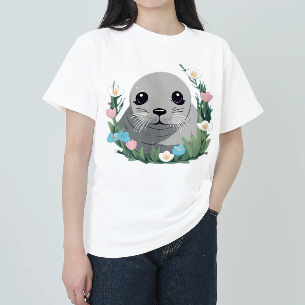 G-EICHISの可愛いアザラシと春 ヘビーウェイトTシャツ