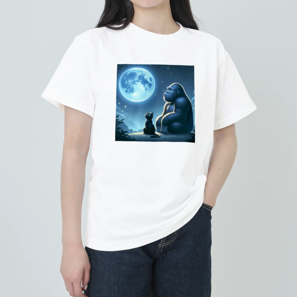 Super_Bluemoonのありそうでなさそうな猫とゴリラの友情♪ ヘビーウェイトTシャツ