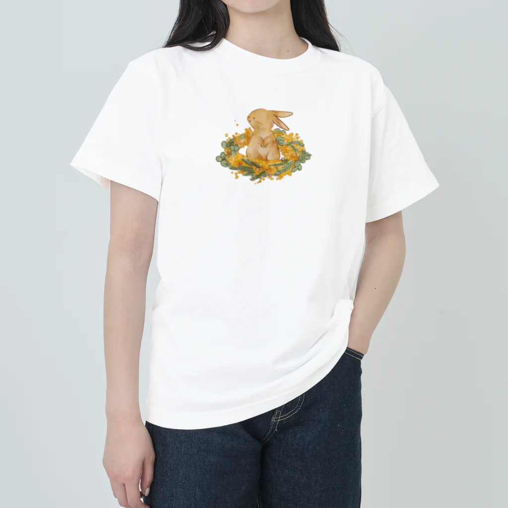 たかはらゆかイラストレーションのミモザと子うさぎ Heavyweight T-Shirt