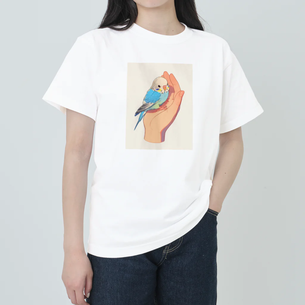 AQUAMETAVERSEの手のひらでおしゃべりセキセイインコの　BLUE PLUM  691 Heavyweight T-Shirt