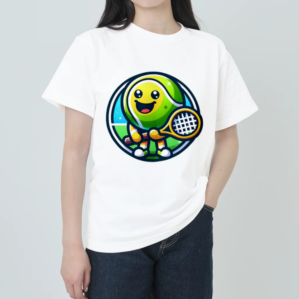 パグとプードルのテニスボールキャラクター ヘビーウェイトTシャツ