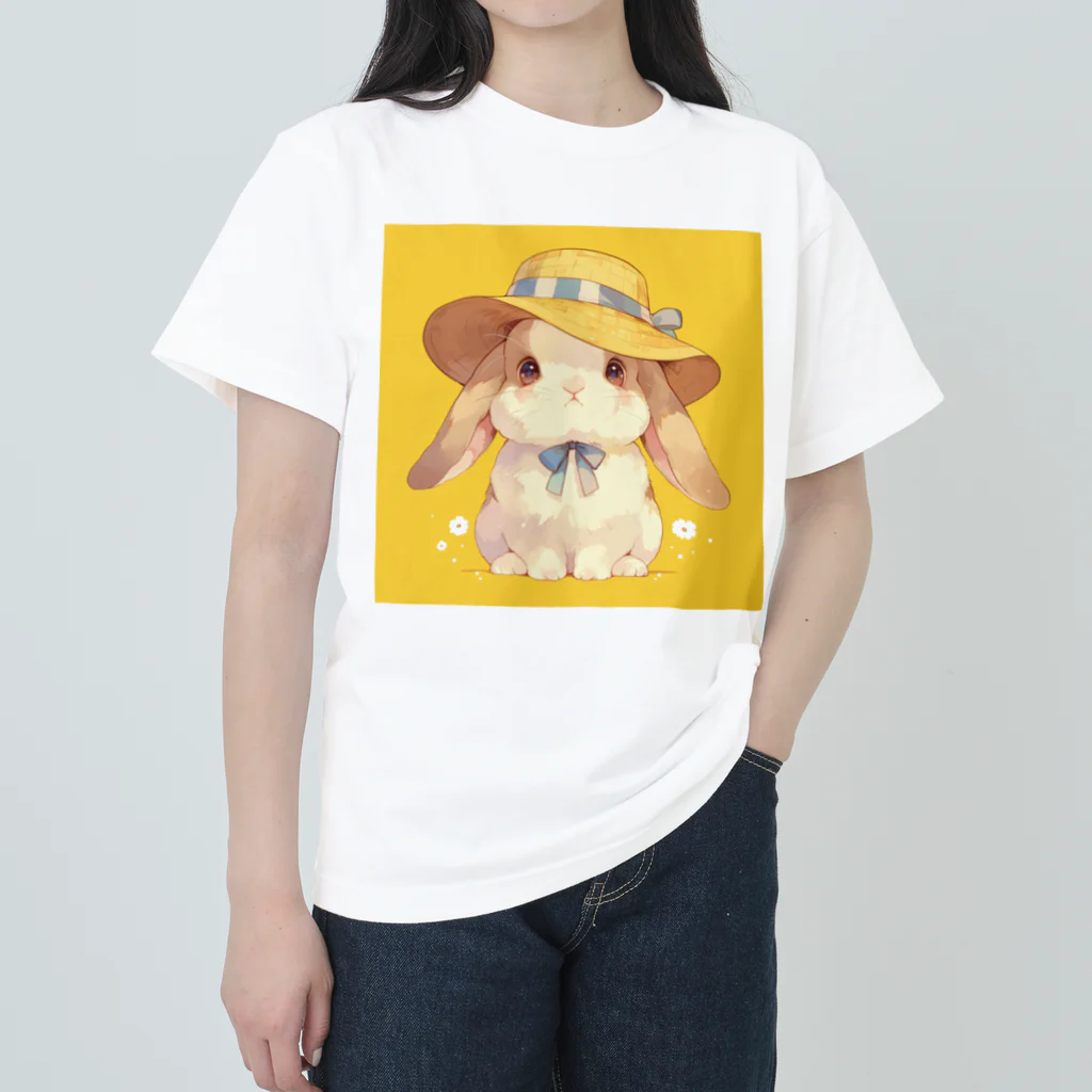 AQUAMETAVERSEの帽子をかぶった可愛いウサギ Marsa 106 ヘビーウェイトTシャツ