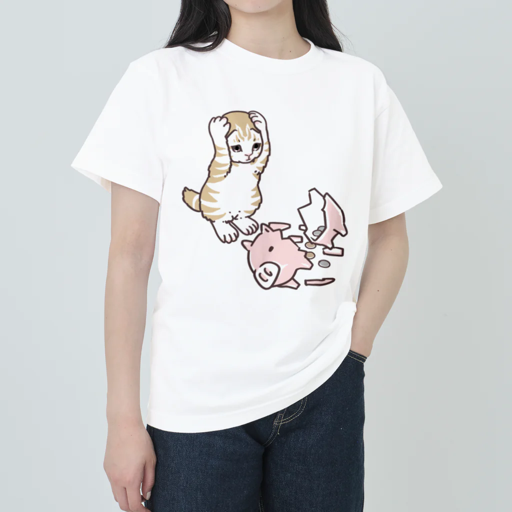 nya-mew（ニャーミュー）のやっちまったニャーちゃん ヘビーウェイトTシャツ