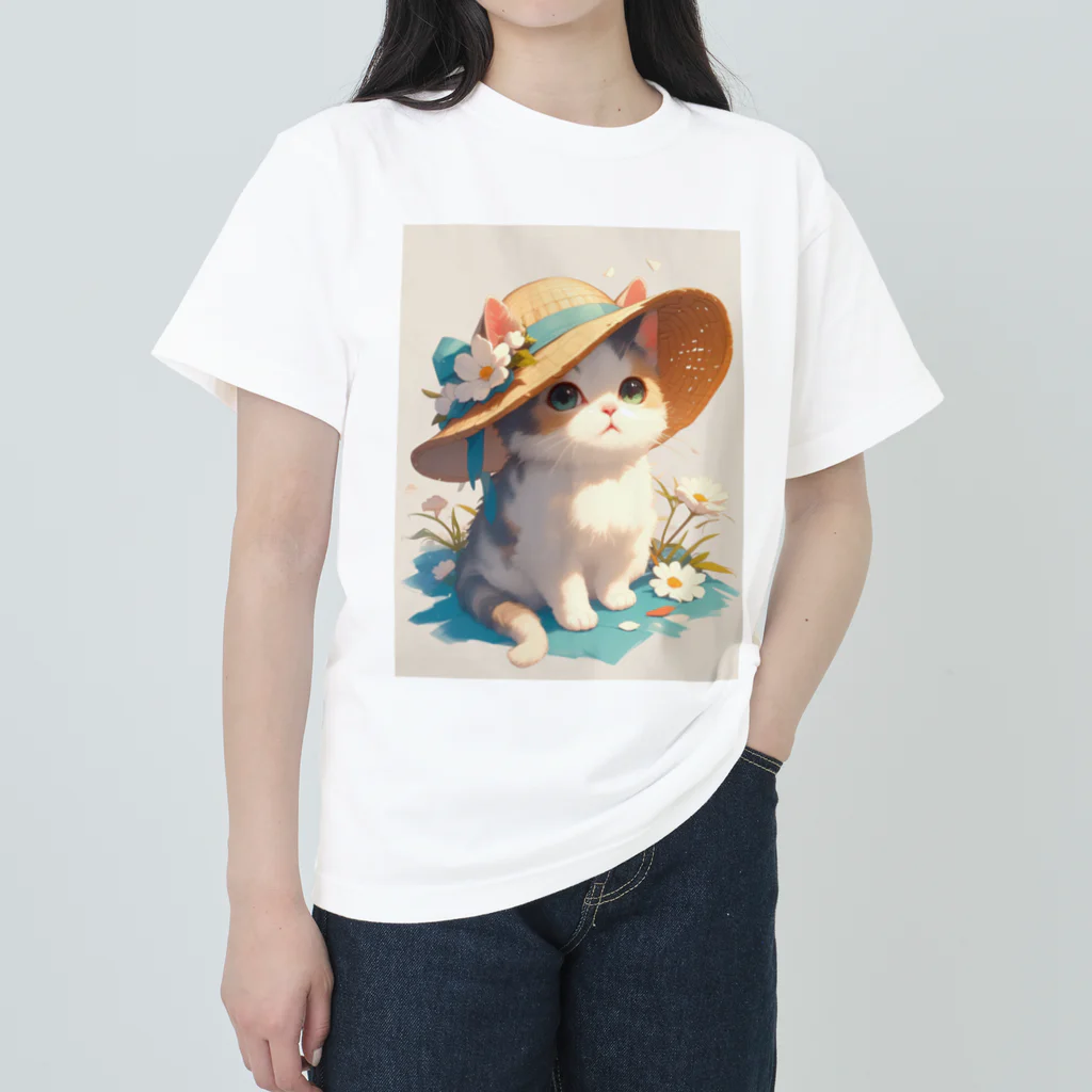 AQUAMETAVERSEの帽子をかぶった可愛い子猫 Marsa 106 Heavyweight T-Shirt