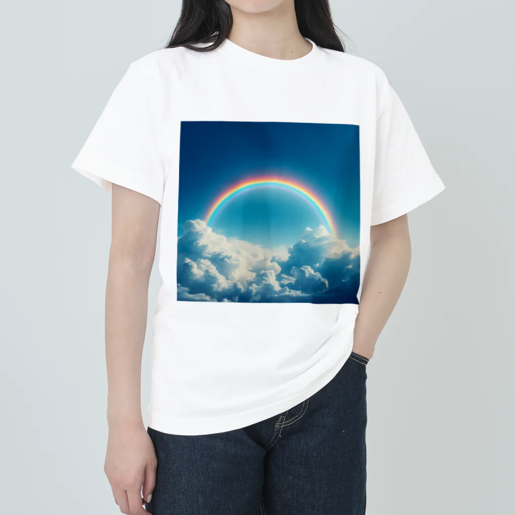 青と緑の青い空と虹 ヘビーウェイトTシャツ