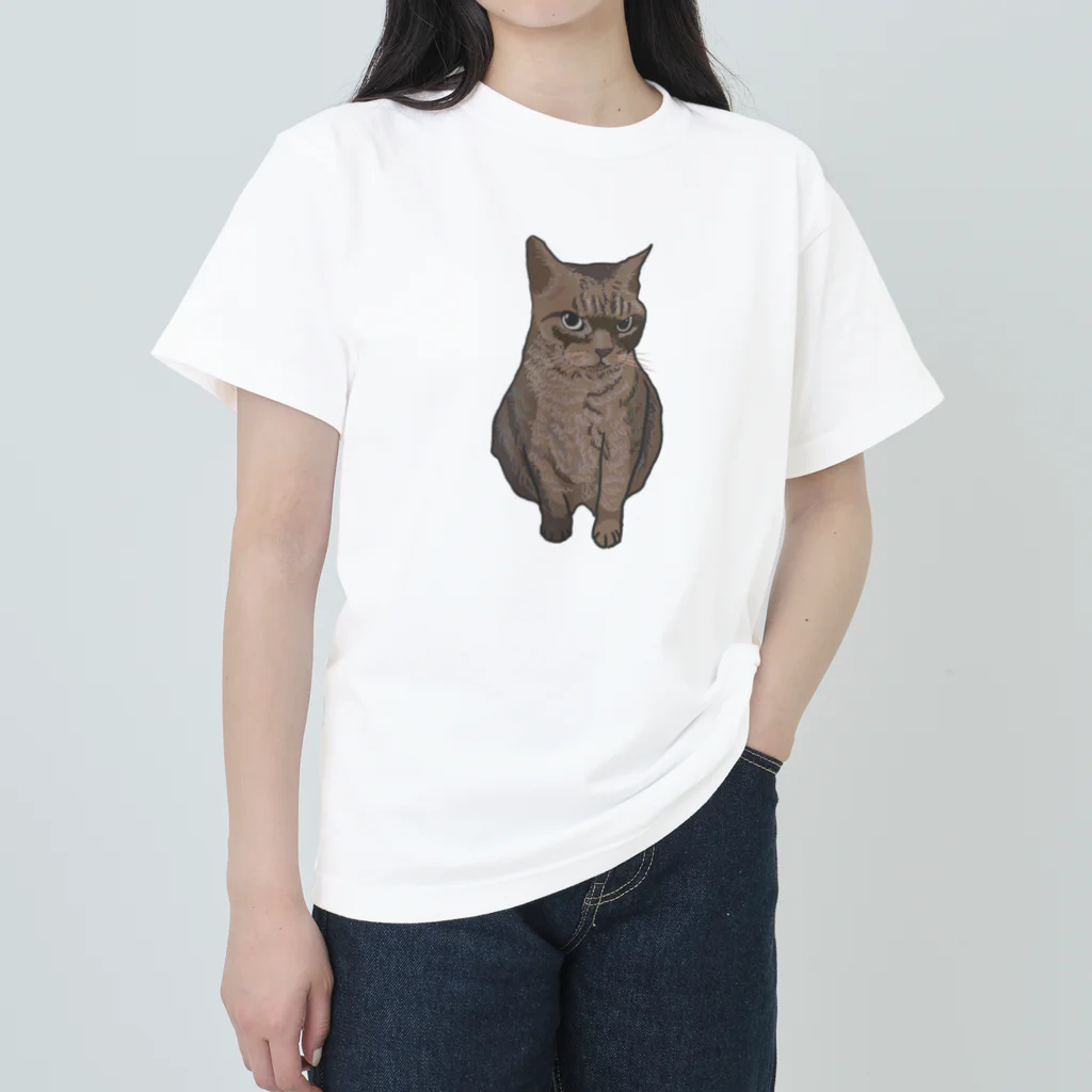 手書きイラストで猫ミームの怪しむ猫 Heavyweight T-Shirt