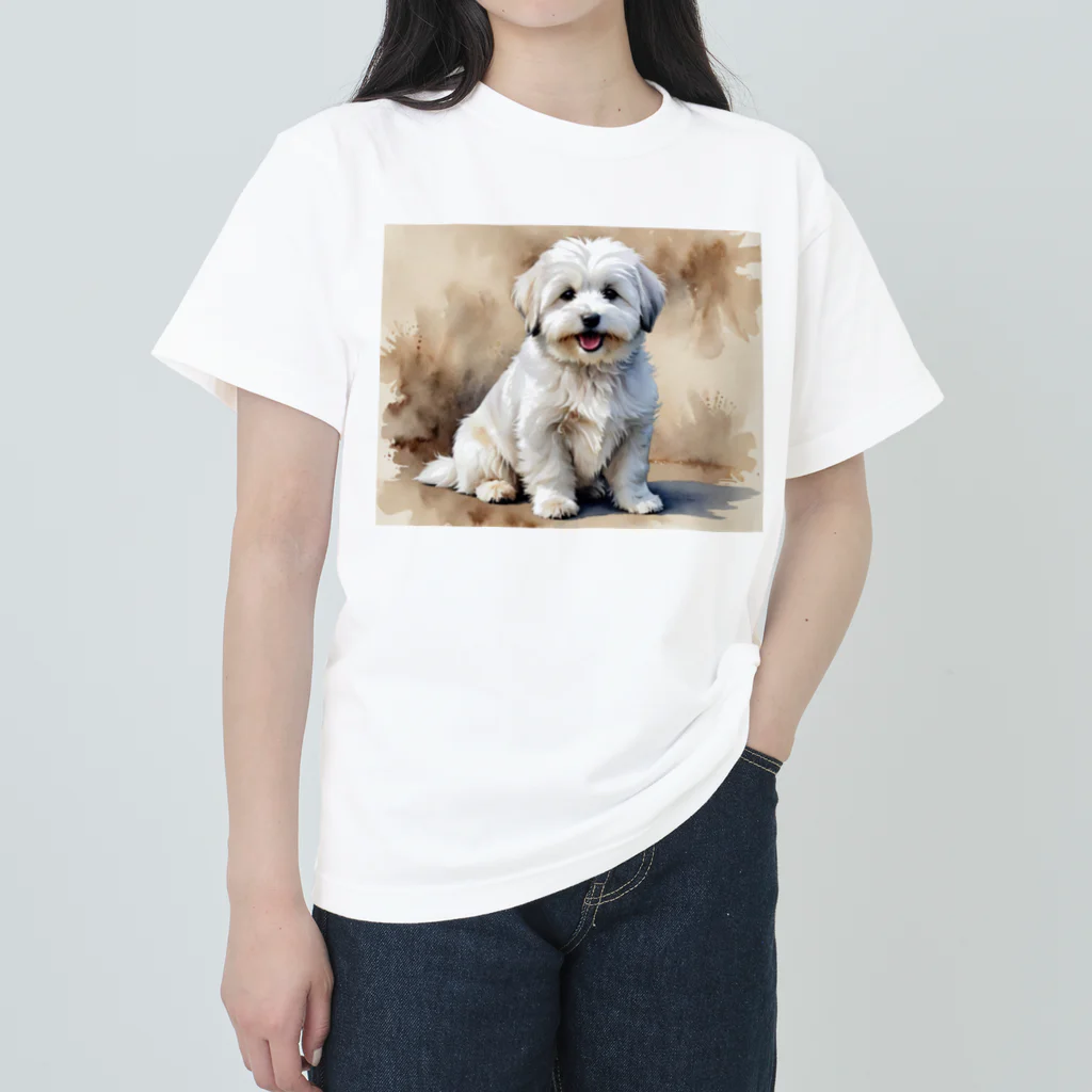 Animal Illustration shopのコトン・ド・テュレアール　Coton de Tulear　水彩画風 ヘビーウェイトTシャツ