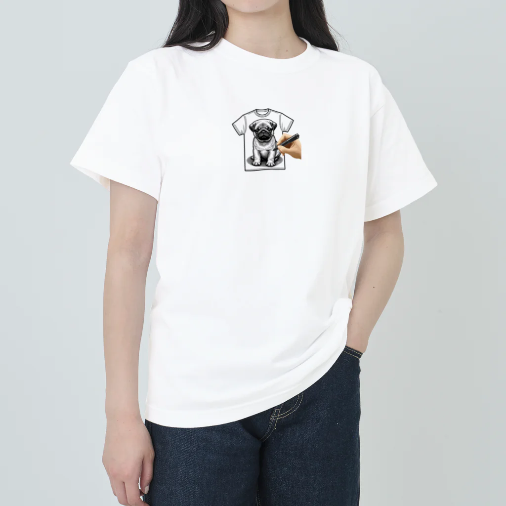 鼻ぺちゃ犬と和猫のデッサンパグ T Heavyweight T-Shirt