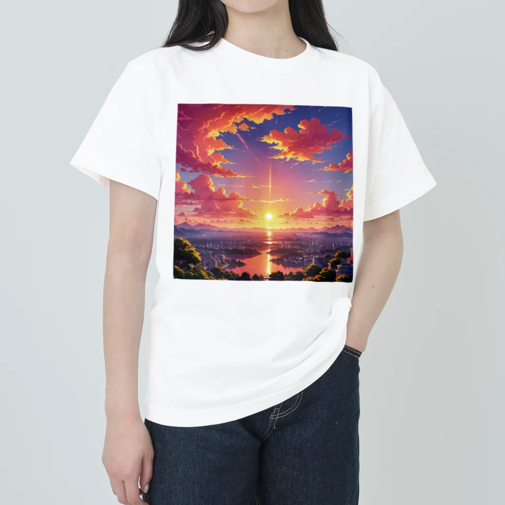 ikeikeikedaの街を照らす夕陽（景色シリーズ） Heavyweight T-Shirt