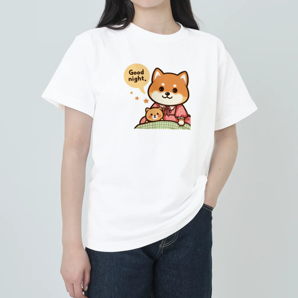 メアリーの今夜は可愛い柴犬スタンプで癒しの時間 ヘビーウェイトTシャツ