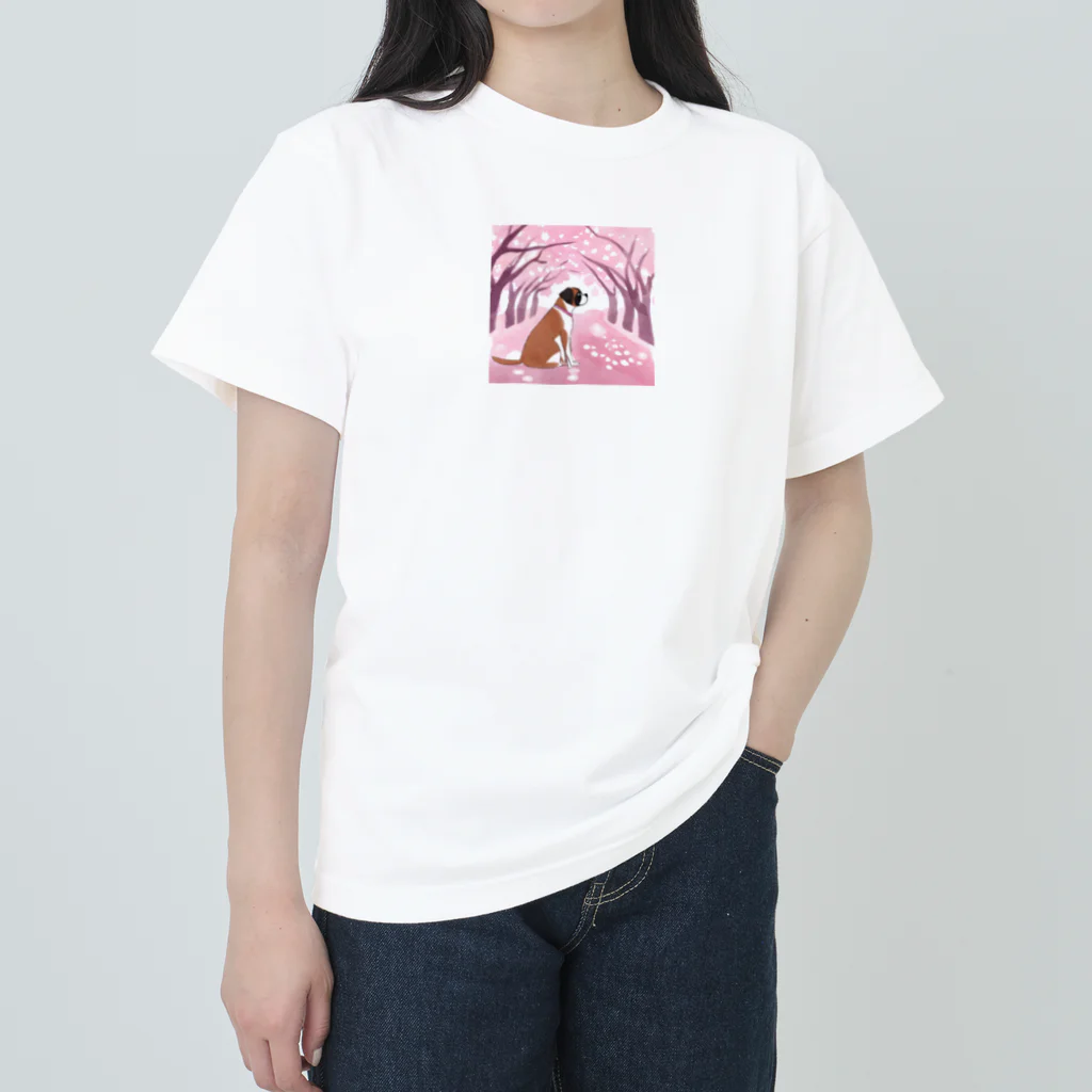 ボクサー犬が好きなんです❗の桜とボクサー ヘビーウェイトTシャツ