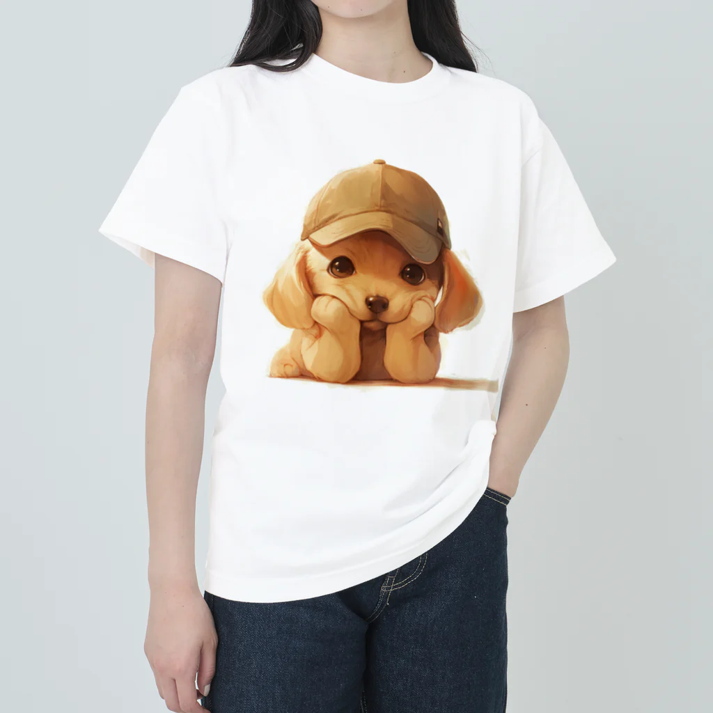 AQUAMETAVERSEのキャプをかぶった可愛い子犬 Marsa 106 ヘビーウェイトTシャツ