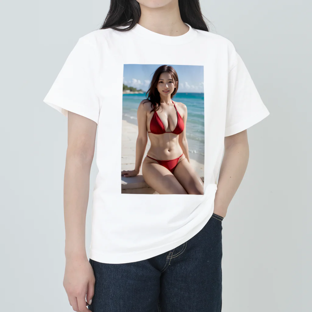 kamakirin011のAI美女の水着姿 002 ヘビーウェイトTシャツ