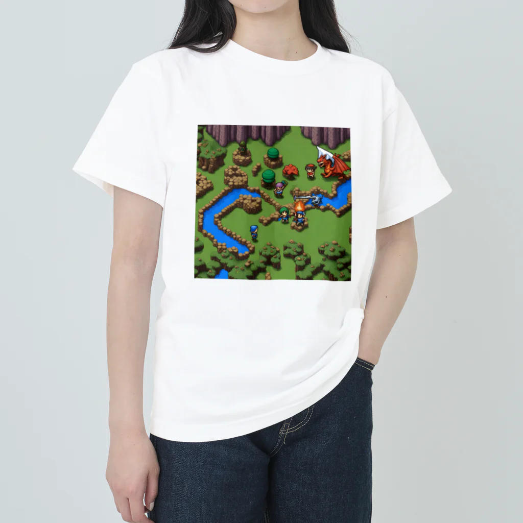 レトロゲームイラストのレトロゲードット絵ファミコン4 ヘビーウェイトTシャツ