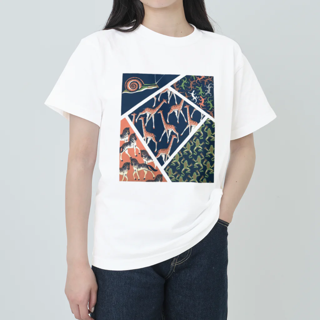 Saza-nami Antique designのとかげ・かえる・かたつむり・きりん Heavyweight T-Shirt