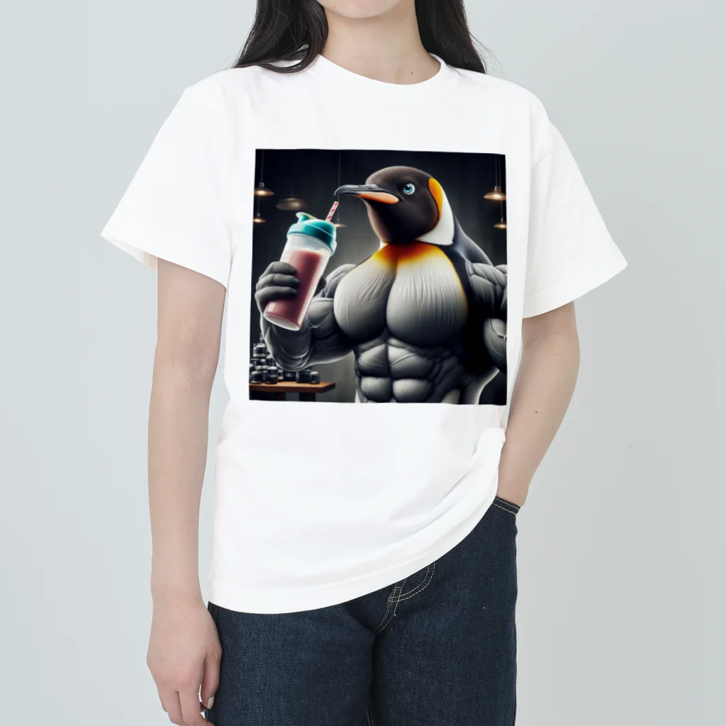 simlacrumのプロテインを飲むマッチョペンギン ヘビーウェイトTシャツ