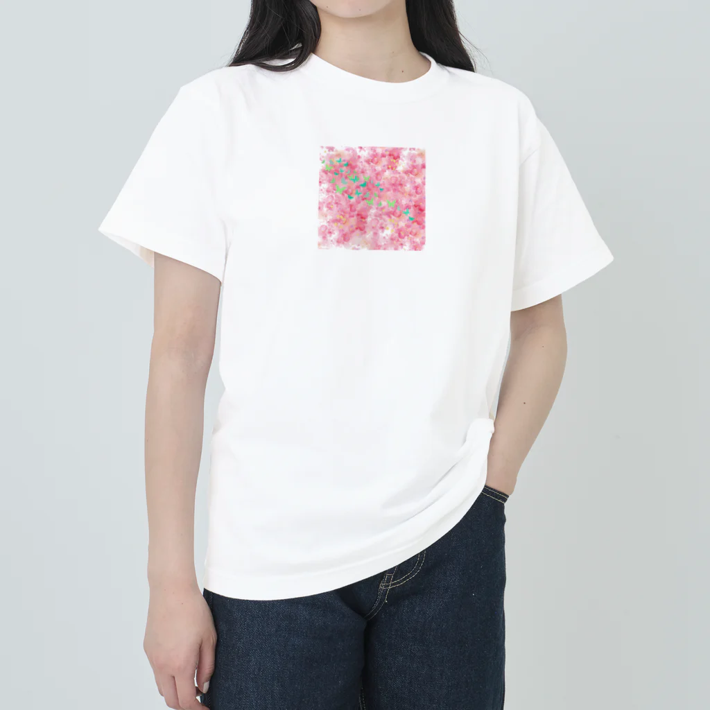 ペコりんショップのピンクフラワーバタフライ Heavyweight T-Shirt