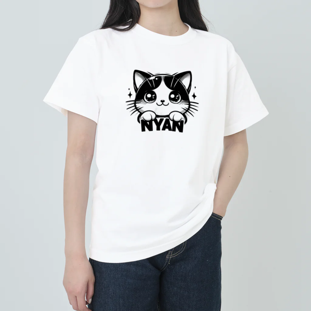 H_H-shopの猫のにゃん ヘビーウェイトTシャツ